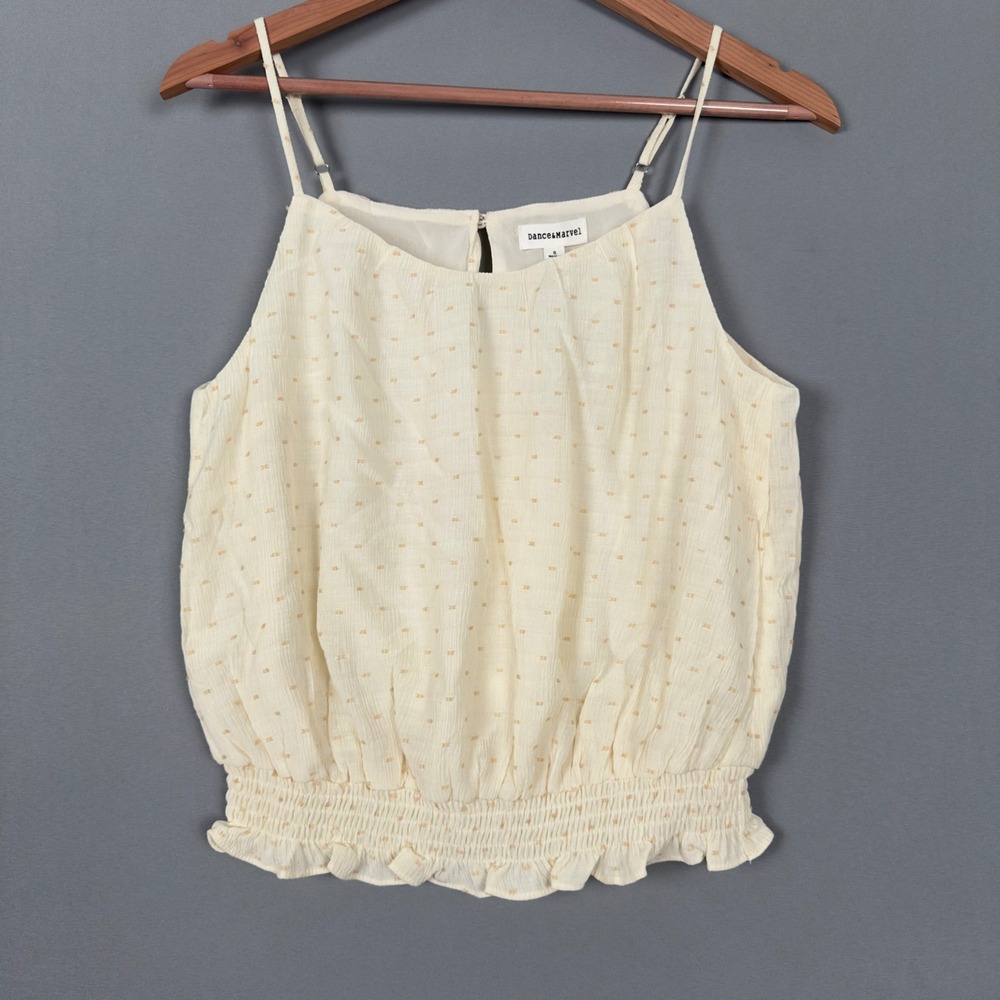 Dance & Marvel Cream Clipped Dot Smocked Hem Camisole Top DMT14023 Womens Small